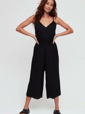 Aritzia Wilfred Black Wide-Leg Spaghetti-Strap Jumpsuit